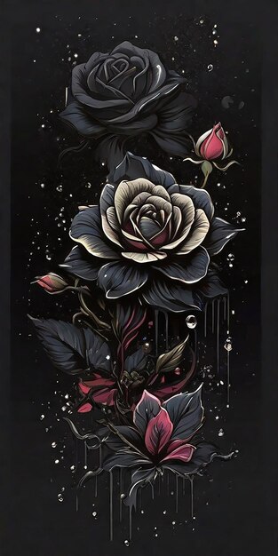 Foto stary blackrose flower splash arts estética para el diseño de camisetas de tono oscuro muy detallado