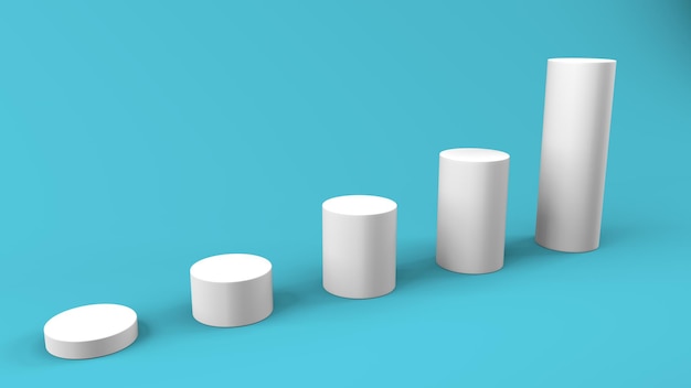 Statistik- und Wachstumsdiagramm 3d Leere Spalten des wirtschaftlichen und digitalen Wachstums auf blauem Hintergrund Konzept zur Entwicklung des Geschäftseinkommens Hochwertige 3D-Darstellung