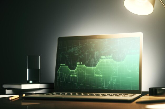 Statistikdatendarstellung auf modernem Laptop-Monitor-Computing- und Analysekonzept 3D-Rendering