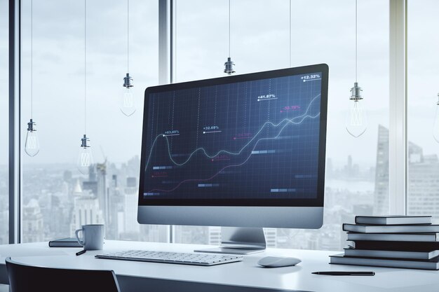 Statistikdatendarstellung auf modernem Laptop-Monitor-Computing- und Analysekonzept 3D-Rendering