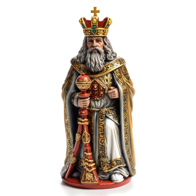 Statue des Heiligen Nikolaus isoliert auf weißem Hintergrund und voller Tiefe des Bildfelds