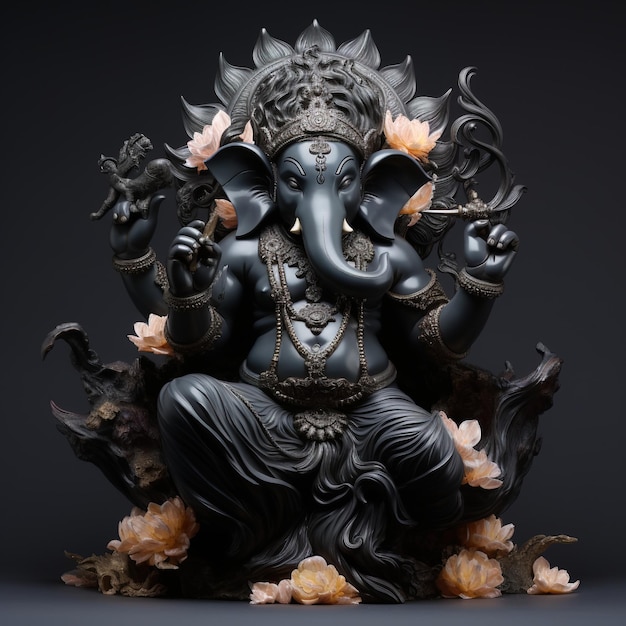 Statue des schwarzen Hindu-Gottes Ganesha aus Metall