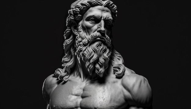 Statue eines Mannes mit langem Bart auf dunklem Hintergrund Generative KI