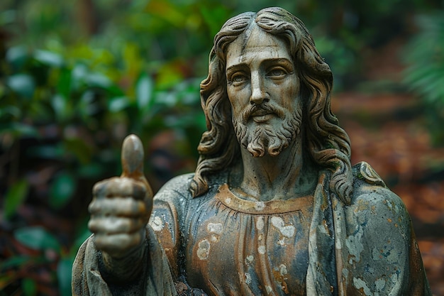 Statue von Jesus, der den Daumen hochgibt