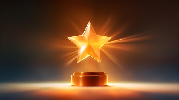 Foto status de prêmio de estrela brilhante dourada com bokeh desfocar o fundo