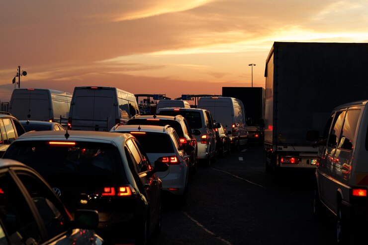 Stau am Grenzübergang zwischen den Ländern