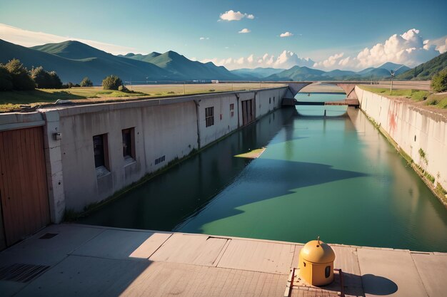 Staudammbau Hydrauliktechnik Flussschnitt Bewässerung Tapeten Hintergrund Landschaft