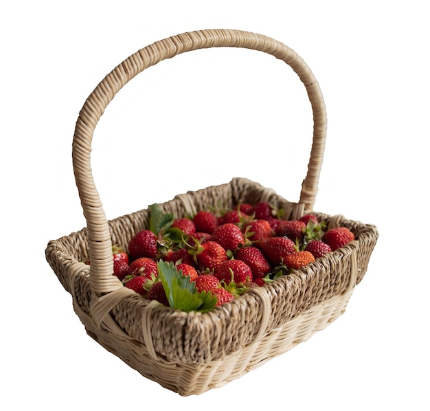 Foto stawberry fresca en la cesta sobre el fondo blanco.