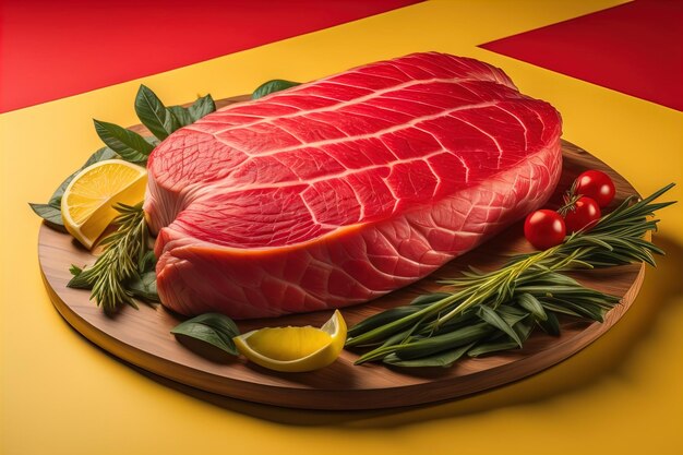 Steak aus rohem Rindfleisch mit Zutaten zum Kochen auf hölzernem Hintergrund