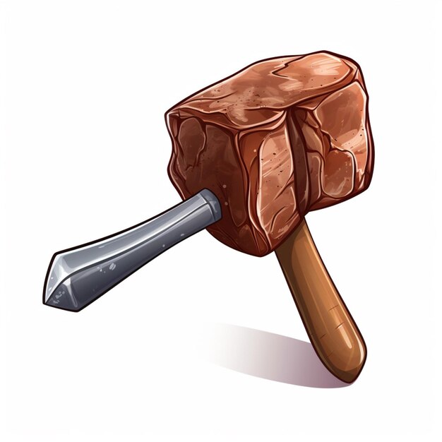 Steak Hammer 2d-Cartoon-Illustration auf weißem Hintergrund hoch