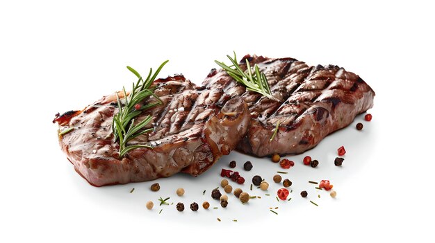 Steak perfectamente asado adornado con romero y especias Imagen de alta calidad para uso culinario Ideal para menús de restaurantes y sitios web de recetas AI