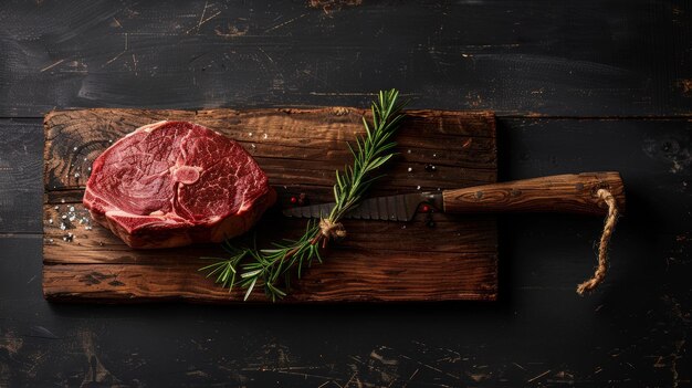 Foto steak de tomahawk jugoso en una tabla de corte de madera carne de primera para asar concepto de comida gourmet