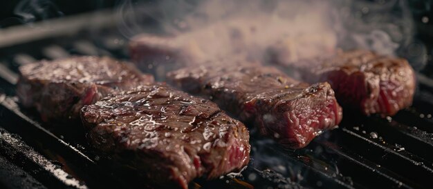 Steaks grillen auf heißem Grill mit Rauch