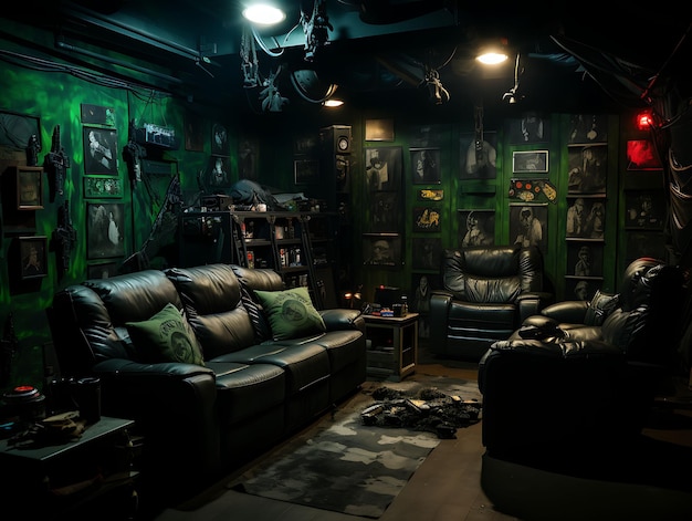 Foto stealth game room boys com camuflagem netting spy gadgets uma ilustração trending decor de fundo.