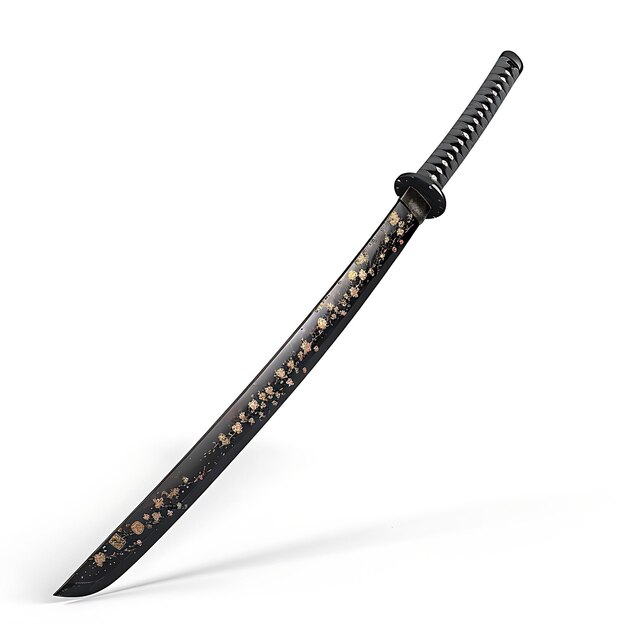 Stealthy Black Steel Katana gravado com um padrão sutil de ativo de jogo 3D conceito de design isolado