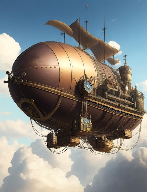 Steam punk inspirado em nave aérea clássica generativa ai