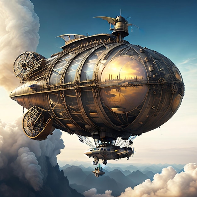 Steam punk inspirado em nave aérea clássica generativa ai