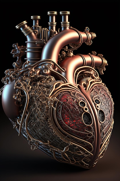 Steampunk anatomisches Herz auf schwarzem Hintergrund