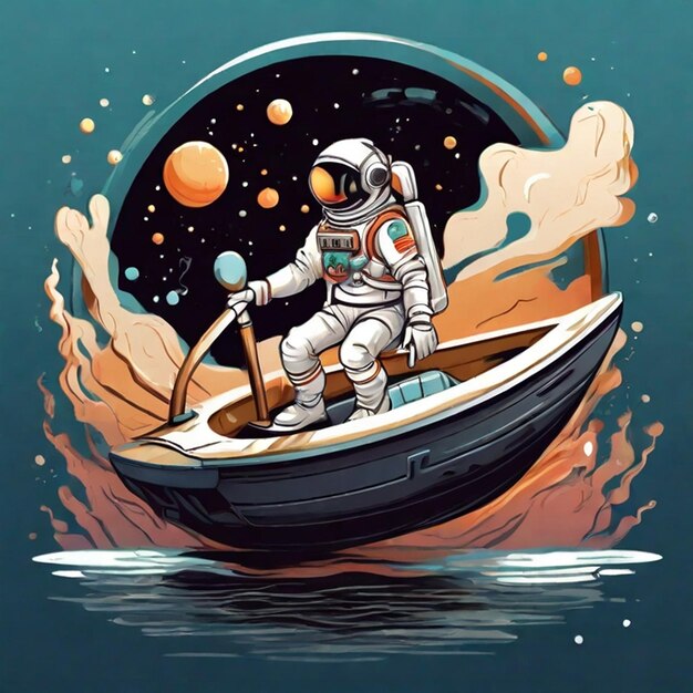 Foto steampunk-astronaut paddelt durch das kosmische meer t-shirt-design