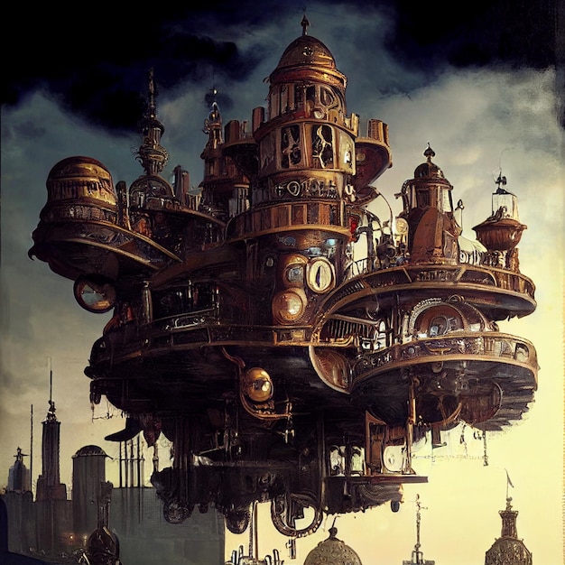 Steampunk cidade voadora generativa ai