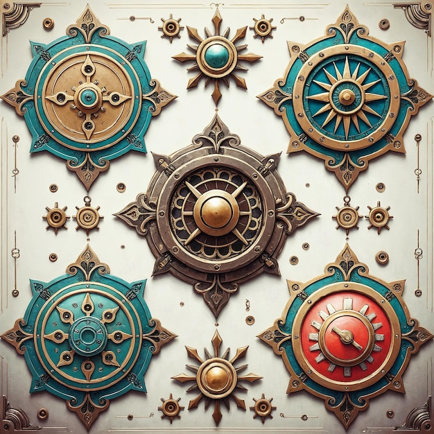 Steampunk Compass Rose y engranajes decorativos