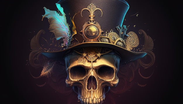 Steampunk cráneo mago ilustración de arte digital AI generativa