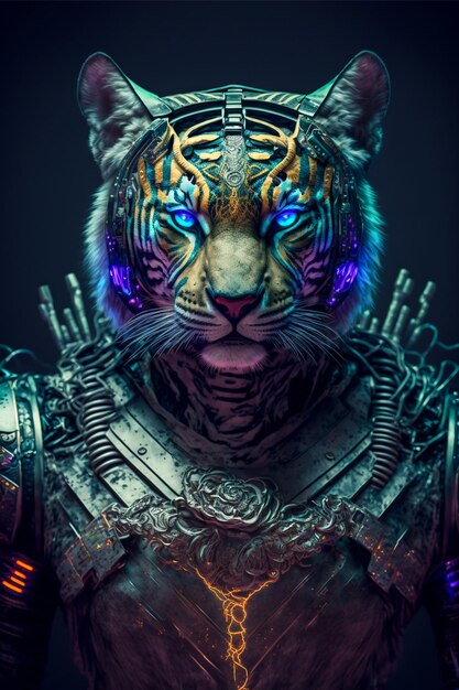 Foto steampunk cybernetic tiger scifi futurismo em 3d ai gerado