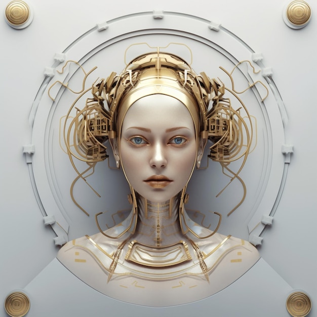 Steampunk-Fantasie-Futuristische Frau-Roboter-Gesichtsbilder KI-generierte Kunst