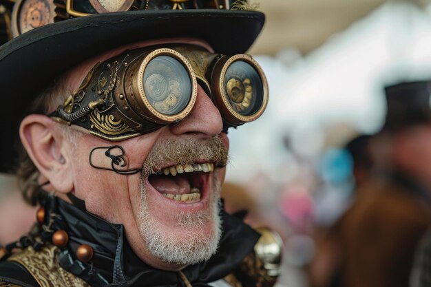 Foto steampunk-feierlichkeiten ekstatische gesichter bei einem steampunk-treffen im 19. jahrhundert