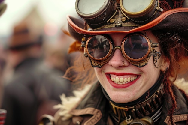 Steampunk-Feierlichkeiten ekstatische Gesichter bei einem Steampunk-Treffen im 19. Jahrhundert