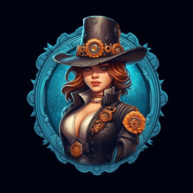 Steampunk-Frau-Gangster-Logo mit Hut