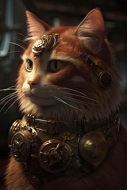 Steampunk-Katze 3D-Rendering Oktan-Rendering Generieren Sie Ai