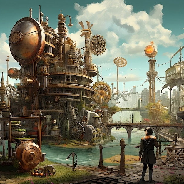 Steampunk maravilhas com IA generativa de equipamentos e gadgets vitorianos