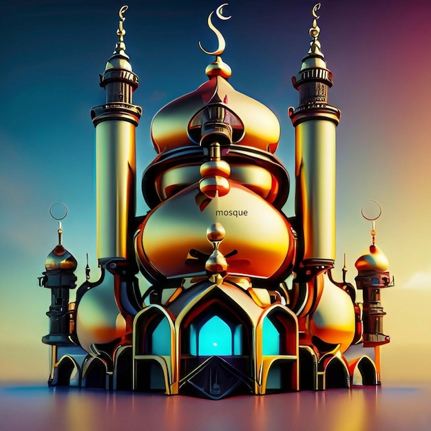 Steampunk Masjid noche luces de neón oscuras estrellas planetas galaxia hermoso cielo nocturno con estrellas