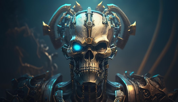 Steampunk-Schädel-Cyborg-Digitalkunstillustration Generative KI