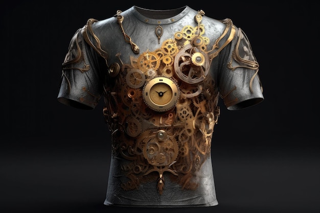 Steampunk-Shirt auf rauchigem grauem Hintergrund. Generative KI