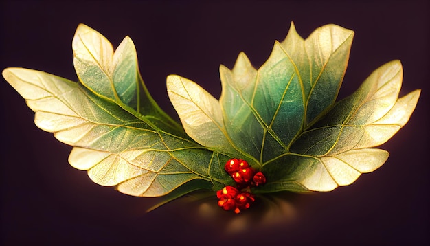 Stechpalmenblatt mit verschwommenen Lichtern als Weihnachtshintergrund