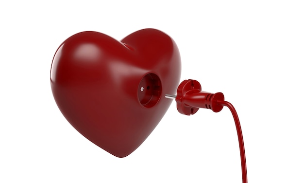 Steckdose und Steckdose in Form eines roten Herzens