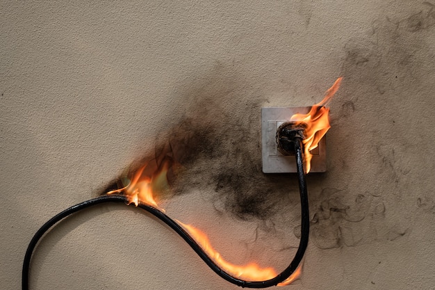 Stecker des elektrischen Kabels in Brand stecken