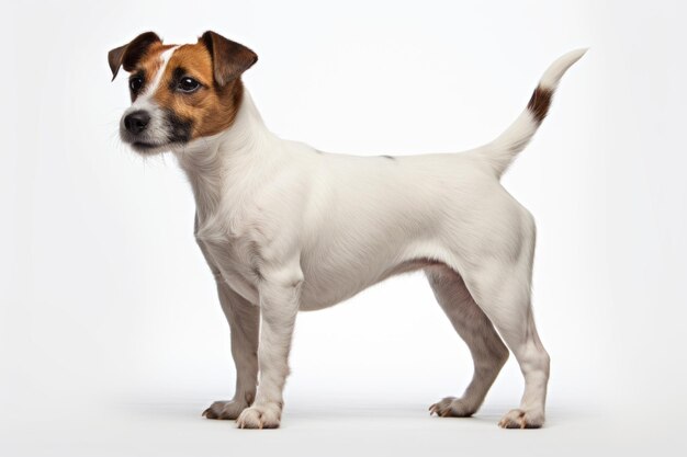 Foto stehend jack russell terrier hyperrealistisches bild preisgewinnende studiofotografie weiß