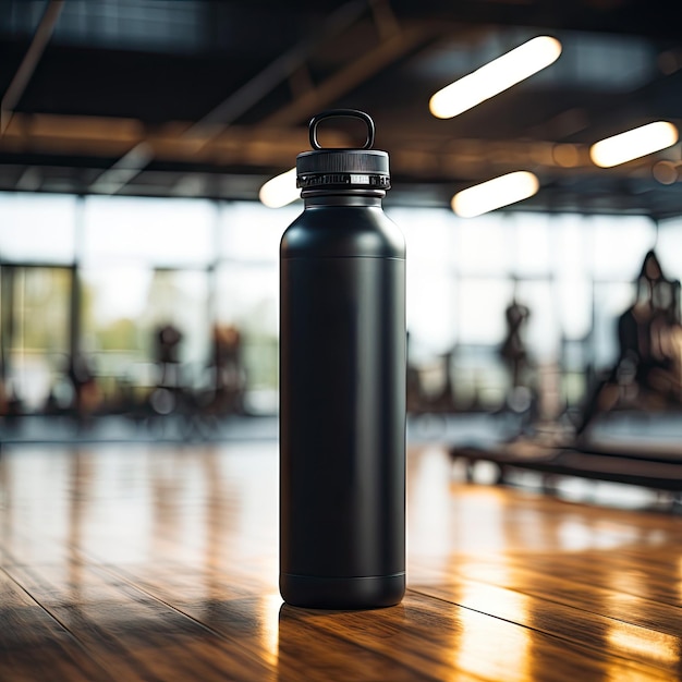 Stehende Aluminium-Wasserflasche mit schwarzem Verschluss-Attrappe