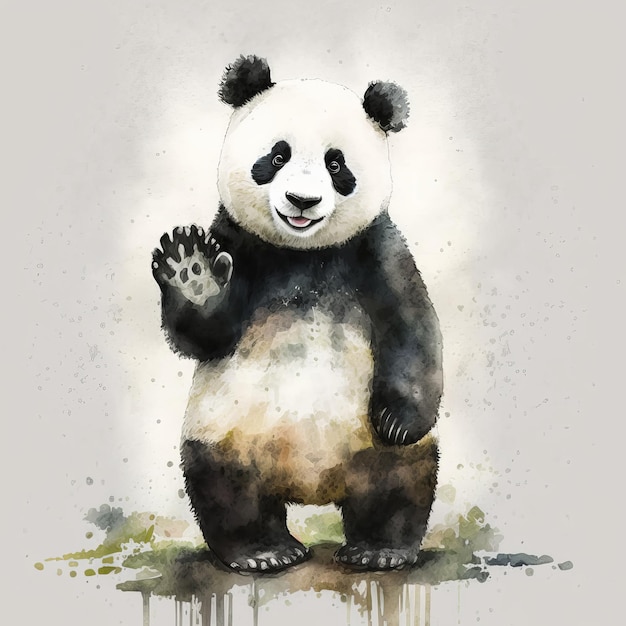 Stehender Panda Zeichnung Stilisierung Aquarell Generative KI