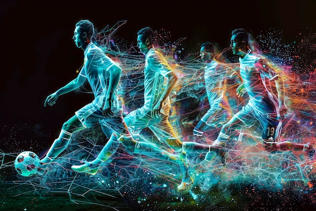 Foto steigerung der kognitiven belastungsmetriken bei fußballspielern mit dunklem hintergrund ein kreativer ansatz zur bildverbesserung