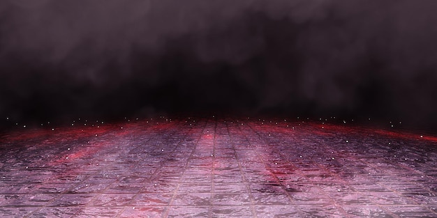 Steinboden Dunkle abstrakte Szene Hintergrund Pflaster Rauch Smog Terror Hintergrund 3D-Darstellung