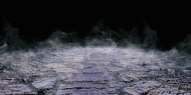 Steinboden Dunkle abstrakte Szene Hintergrund Pflaster Rauch Smog Terror Hintergrund 3D-Darstellung