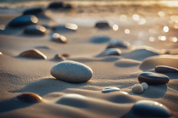 Steine an einem Strand mit Steinen im Sand