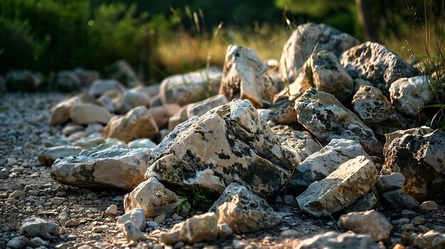 Steine auf dem Boden im Wald Nahaufnahme mit geringer Feldtiefe