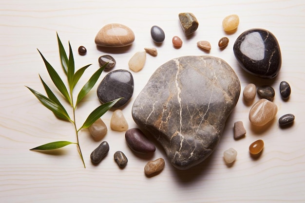 Foto steine und steine auf einem holztisch