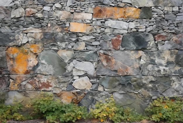 Steinmauer mit grauen und grünen Farben