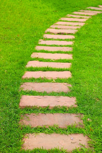 Steinpfad, Fußweg im Freien mit Gras